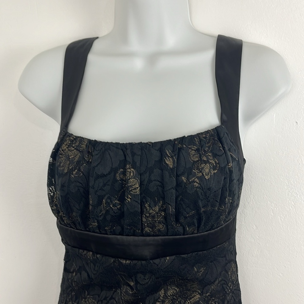 Le Chateau Black and Gold Lace Midi Dress - Picture 3 of 11